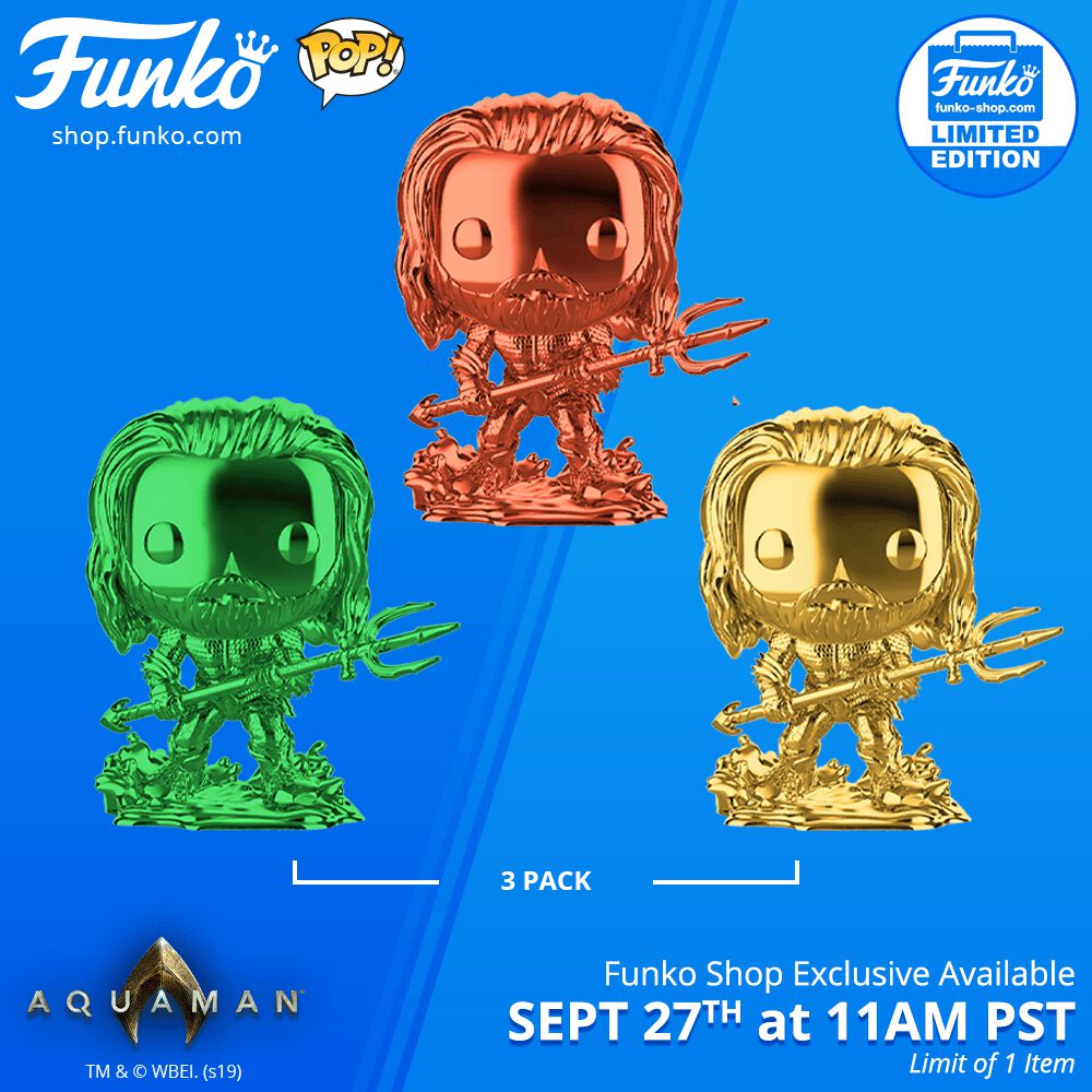Funko Shop Exclusive Item: Pop! Heroes: Aquaman-Chrome Arthur Curry in Hero Suit 3-Pack!