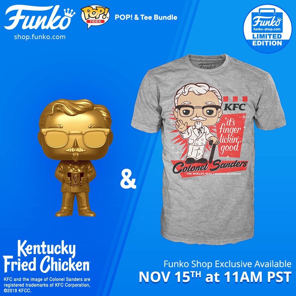 Funko Shop's exclusive item: Pop! Icons: KFC – Gold Colonel Sanders + Pop! Tee!
