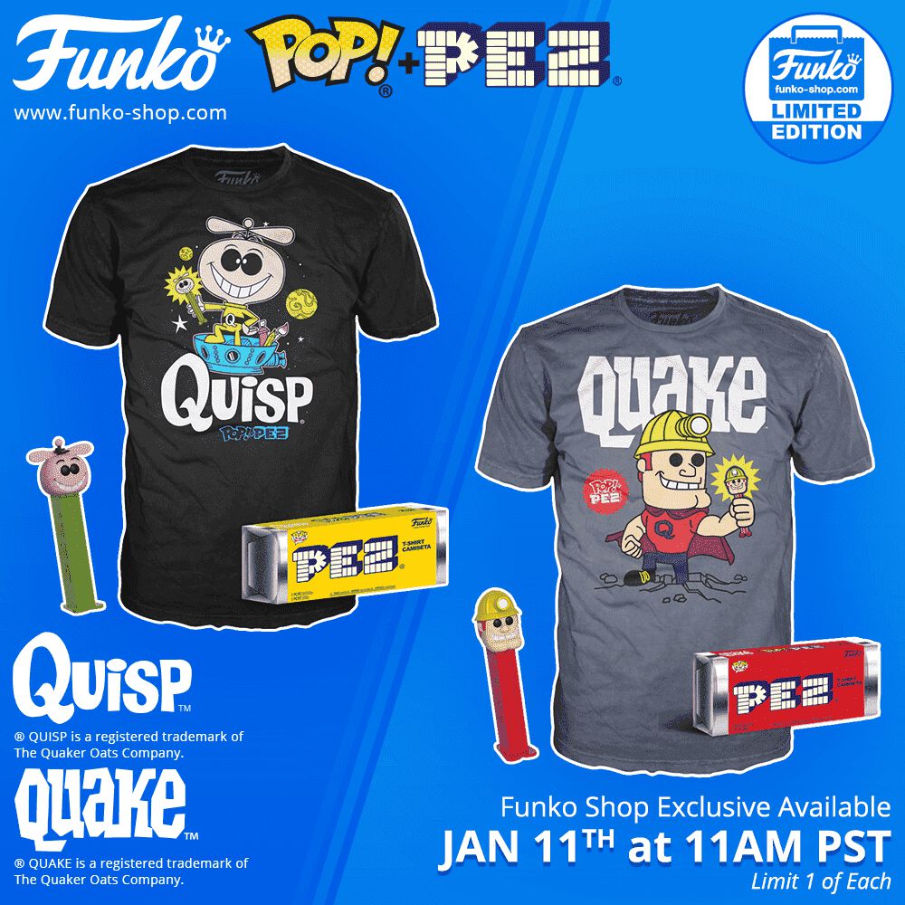 Funko Shop Exclusive Item: Quisp & Quake Pop! PEZ & Tee Bundles!