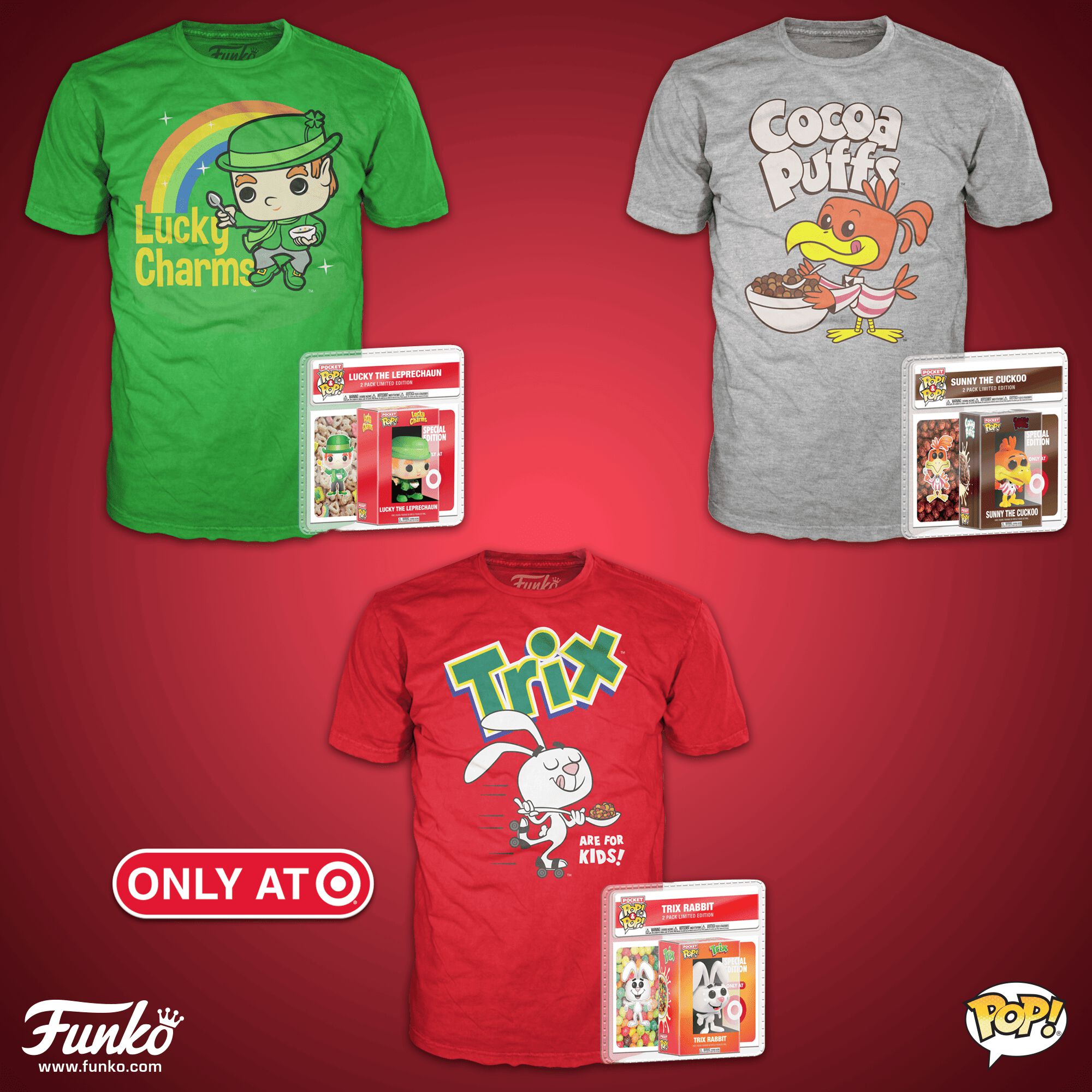 Available now: Target Exclusive Cereal Pocket Pop! and Youth Tees!
