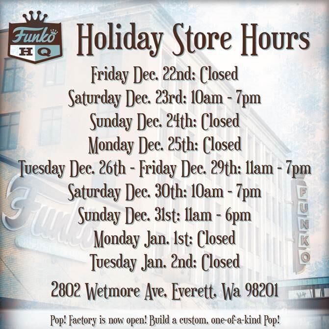 Funko HQ Holiday Store Hours