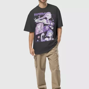 KPop Demon Hunters HUNTR/X  Black Faded Tee, Image 1