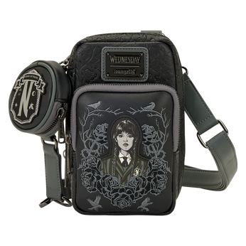 Wednesday Black Roses Cell Phone Crossbody Bag with Coin Bag, Image 1