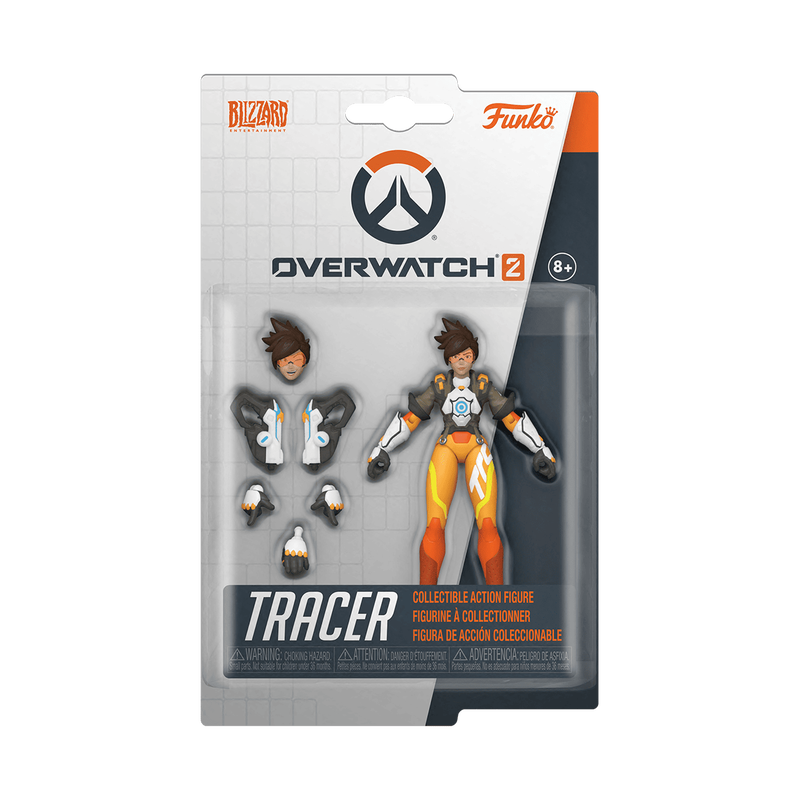 Fortify and defend your Overwatch® 2 collection with Funko Action Figure  Tracer. Modify this Damage hero with alternate head, hand, and weapons  attachments. Nine interchangeable pieces are included. Warning: Choking  Hazard. Collectible