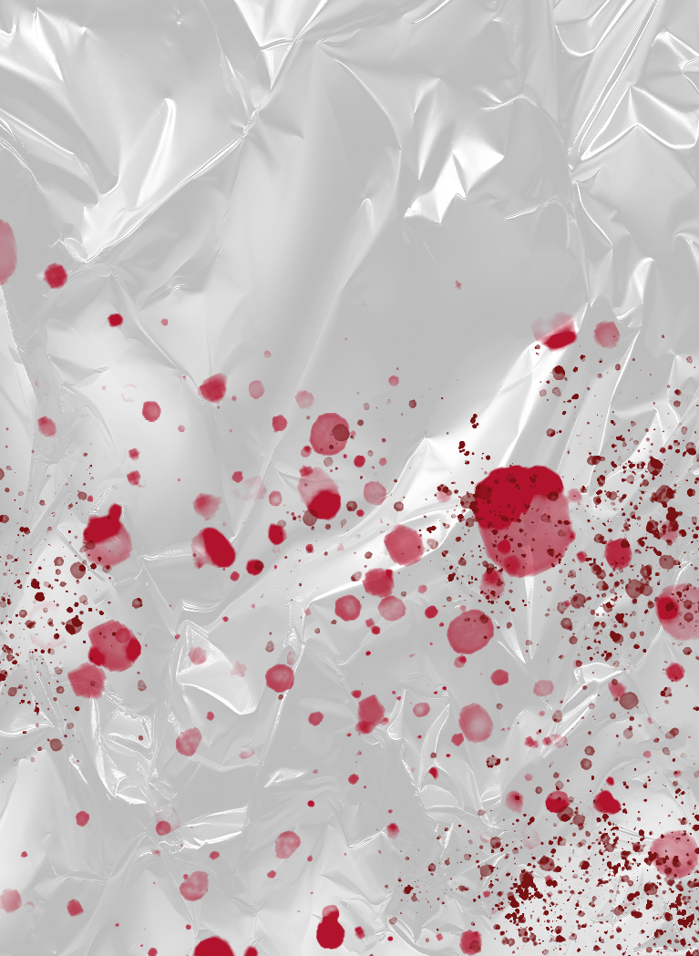 Cling film texture background with blood splatter to the right side
