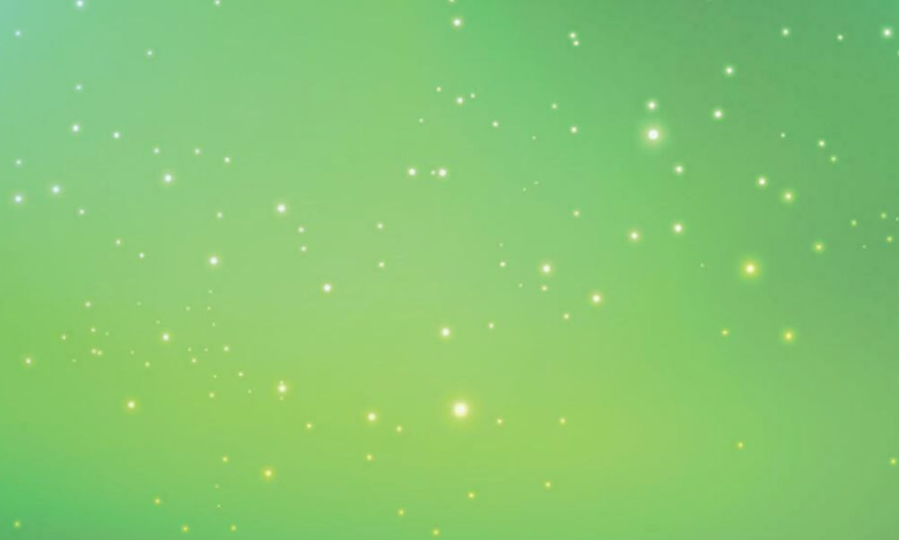 Soft green fantasy background with glowing golden and white sparkles scattered across a dreamy gradient.