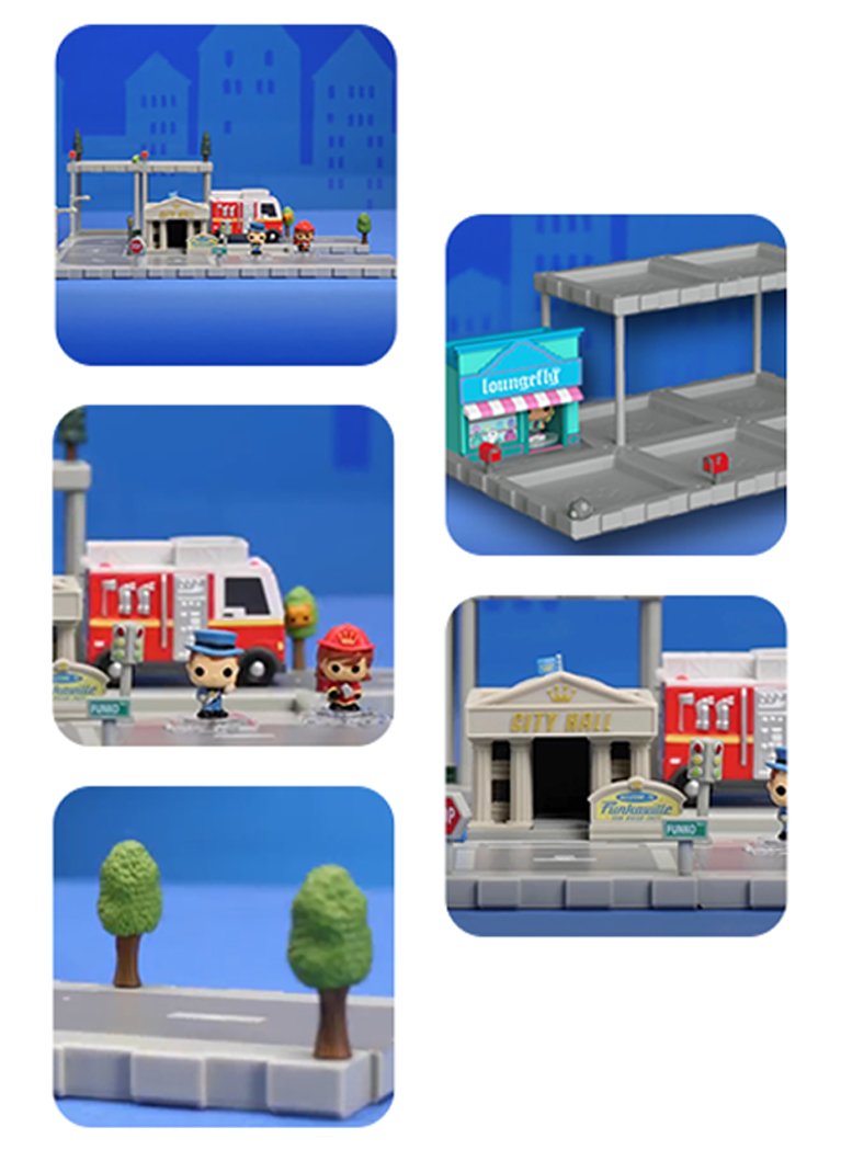 Size chart of regular Funko POP! vinyl figures and Funko Bitty POP! collectible figures featuring The Little Mermaid and Spider-Man