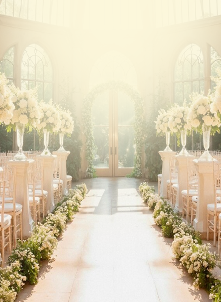 Wedding aisle with flowers either side