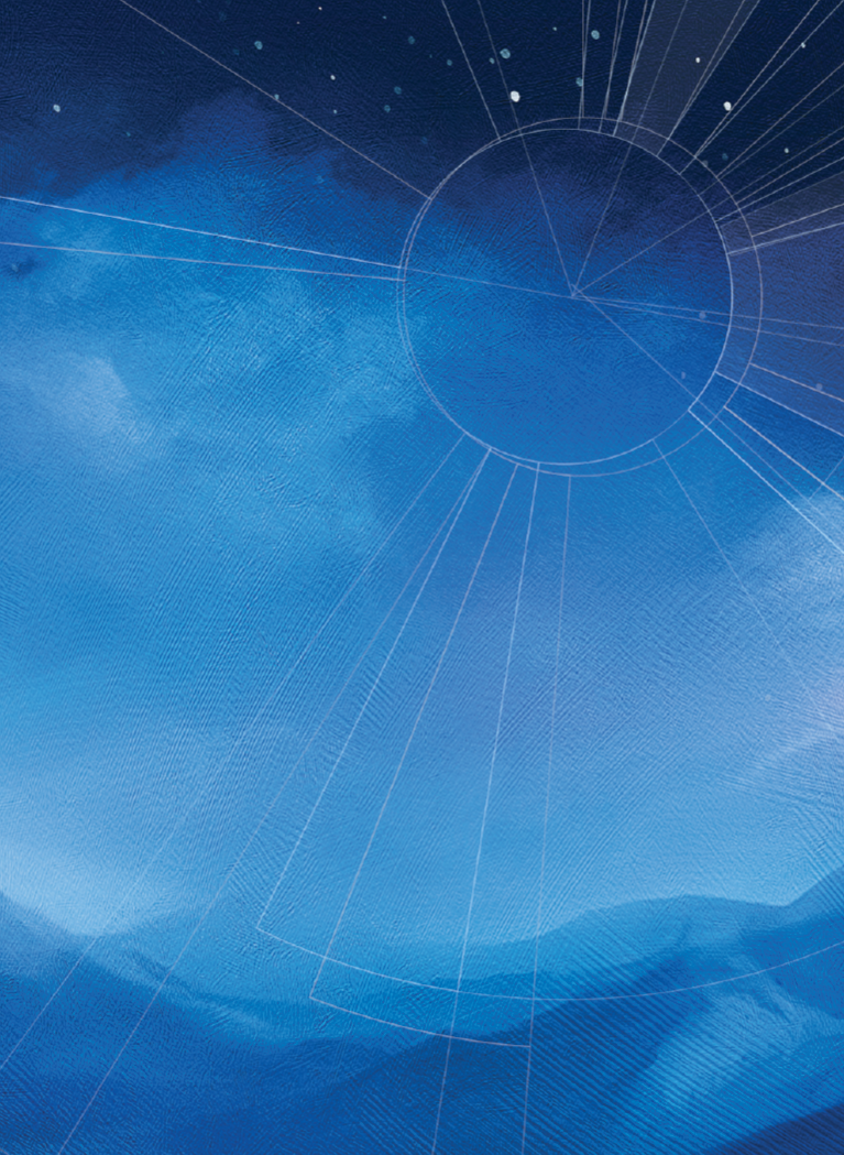 Sci-fi background with cloudy skies, stars, and overlay Blue hue