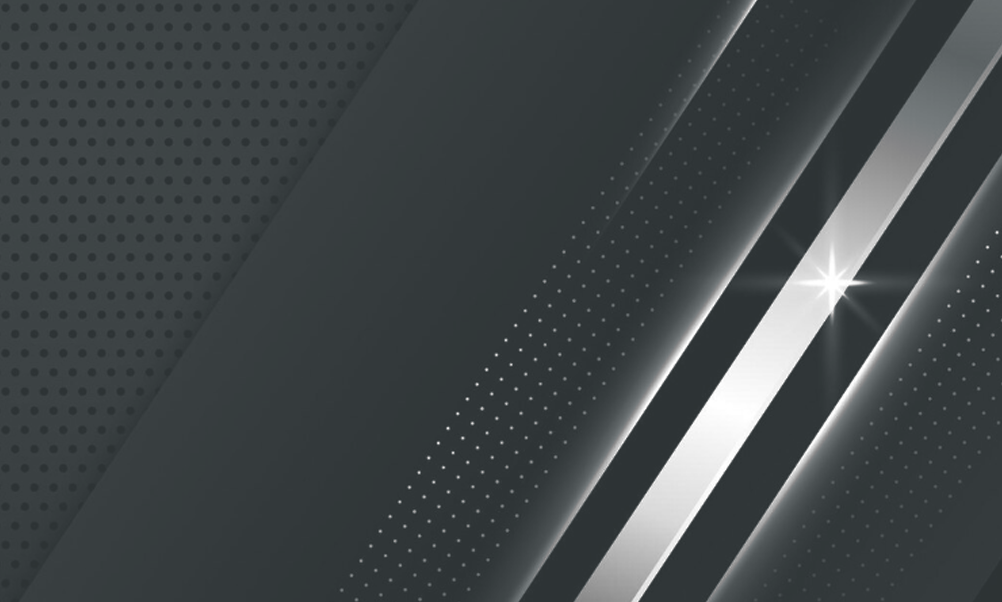 Dark metallic background with silver diagonal stripes, dotted patterns and a bright reflective flare