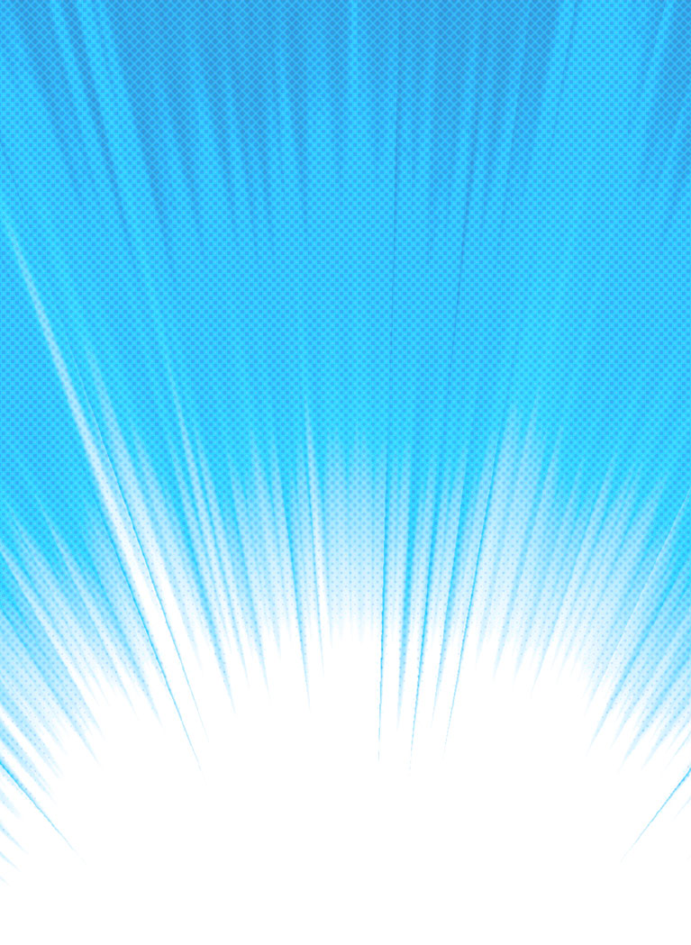White comic style light burst against a sky blue background