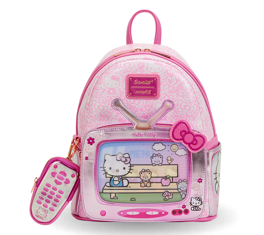 Pink Hello Kitty backpack with lenticular tv screen