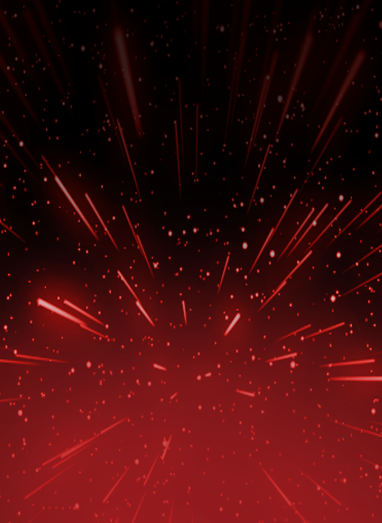 Dark red and black space background with glowing red particles, stars, and streaking light effects