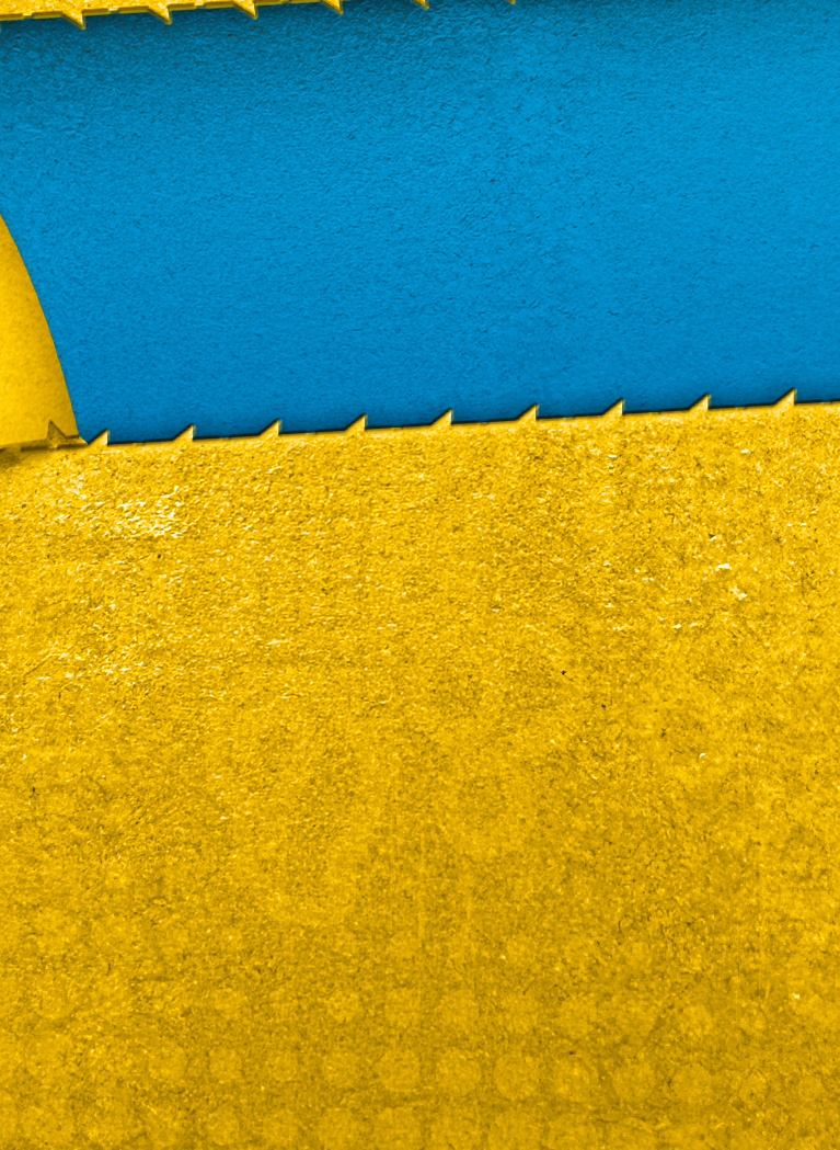 Yellow and blue textured mystery-themed graphic with a large blue torn-paper panel and subtle question mark