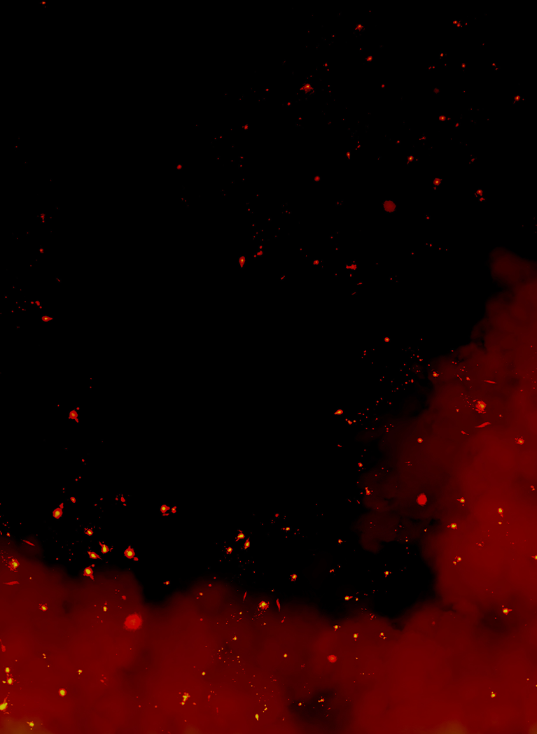 Abstract red smoke and glowing ember particles scattered across a black background