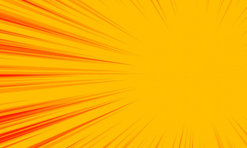 Bright orange and yellow anime-inspired background with dynamic radial speed lines and an open center.