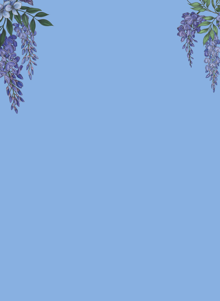 blue background with hanging flowers