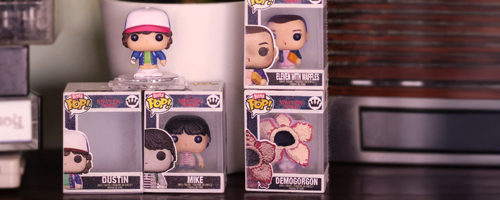 80's style lounge room background featuring Funko Bitty POP! Stranger Things collection