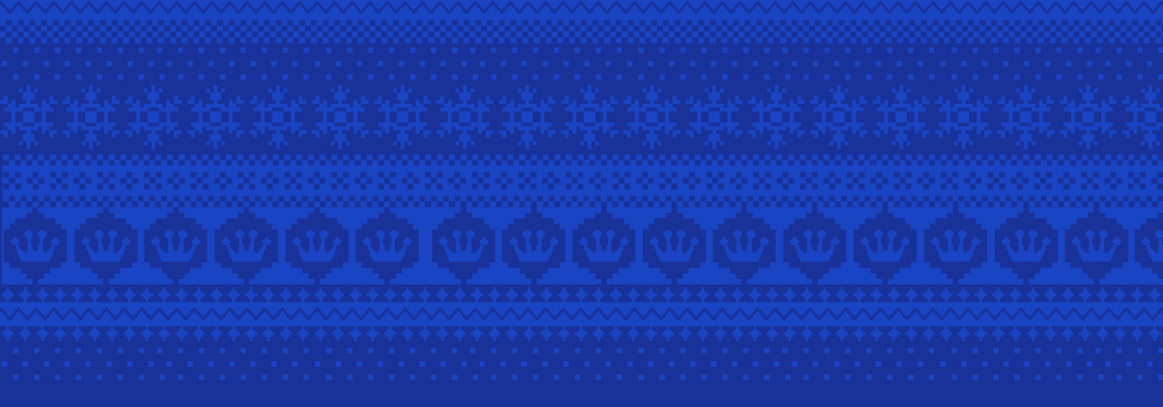 Blue background with Ugly Christmas Sweater pattern featuring Funko Crown