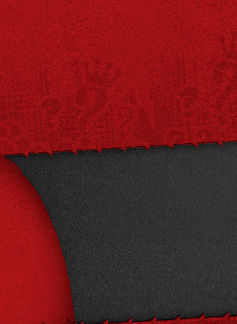 Red and black horror-themed graphic background with textured layered shapes and subtle spooky pattern details.