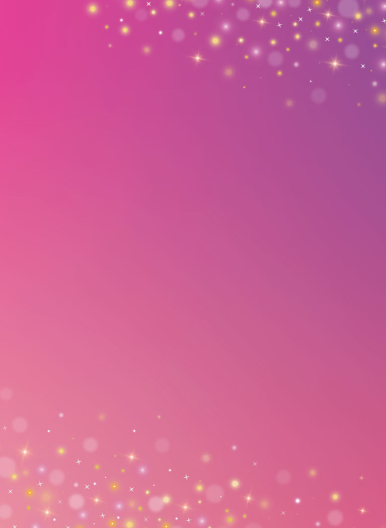 Purple to Pink gradient background with stars and bokeh border