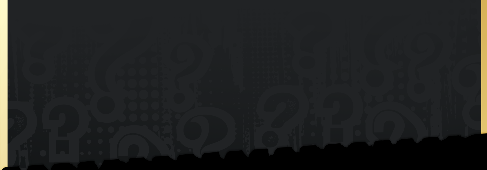 Black background with question mark pattern and gold border