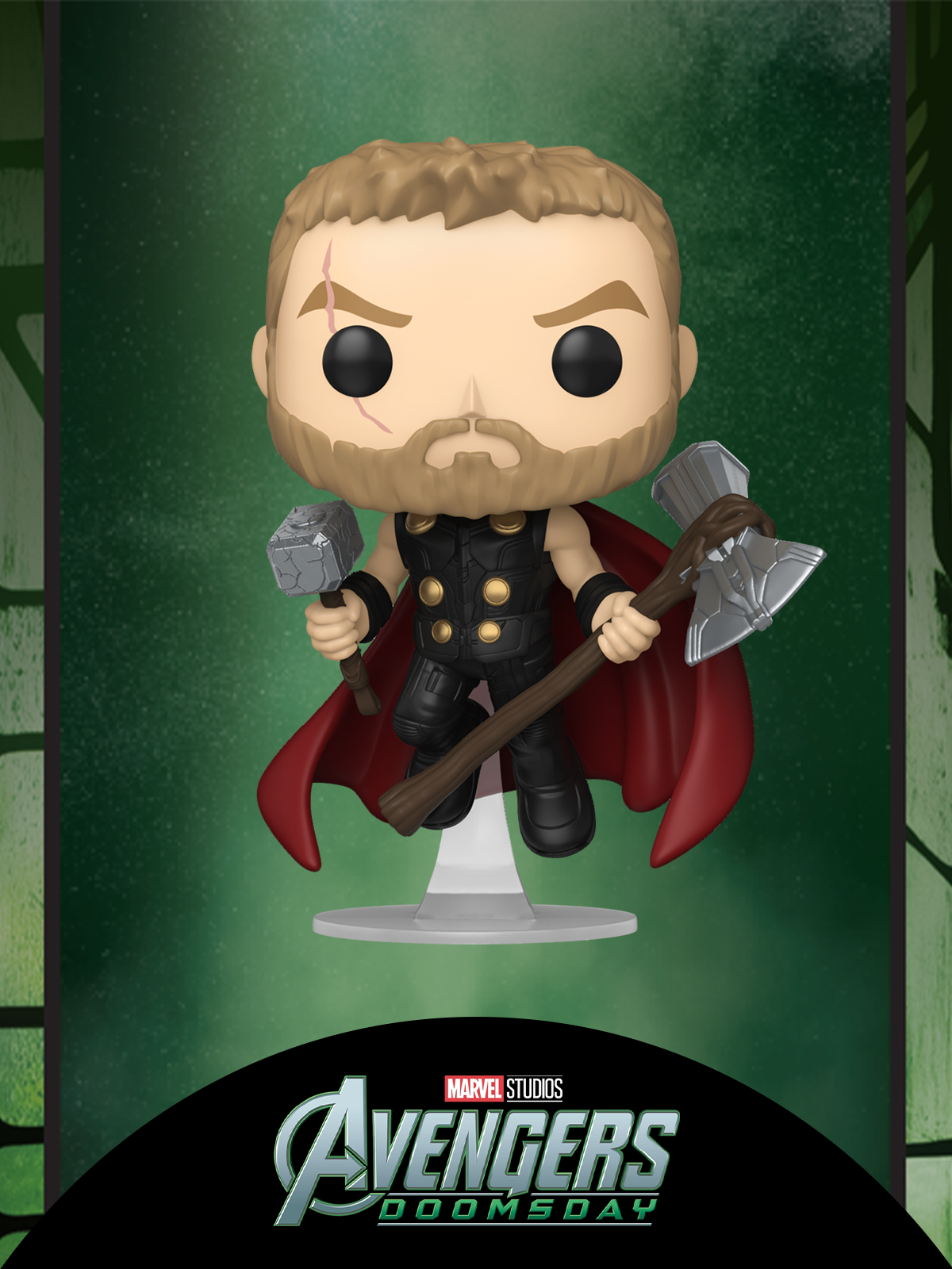 Ominous Green background featuring Funko Pop! Avengers: Doomsday vinyl collectibles
