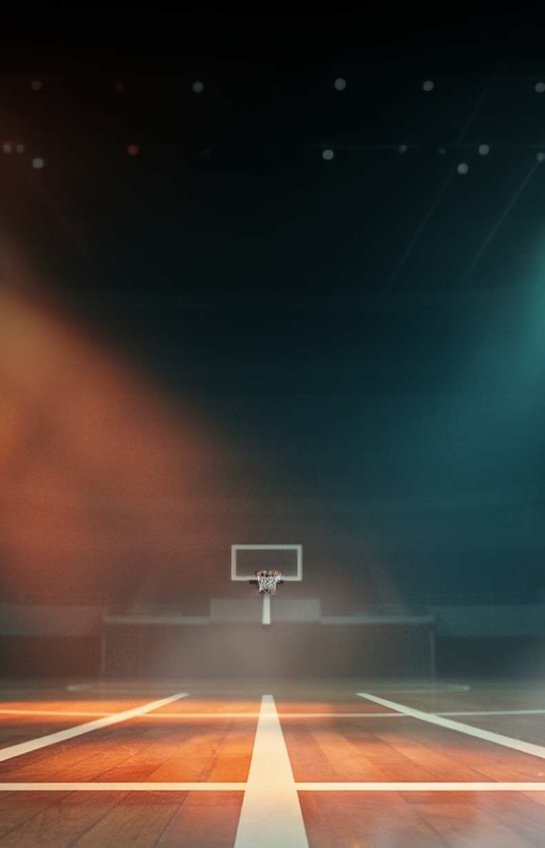 Basketball arena background with Orange and Blue spotlights