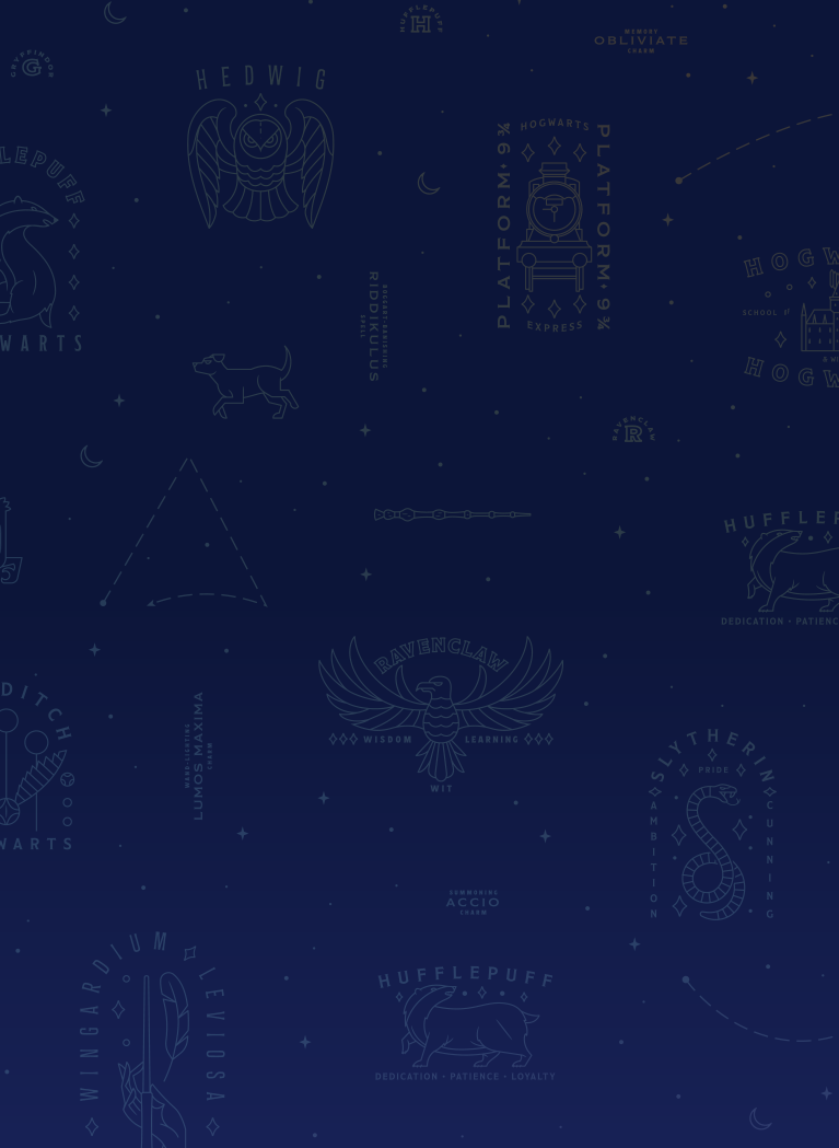 Dark Blue gradient background with Hogwarts Houses symbols seamless pattern