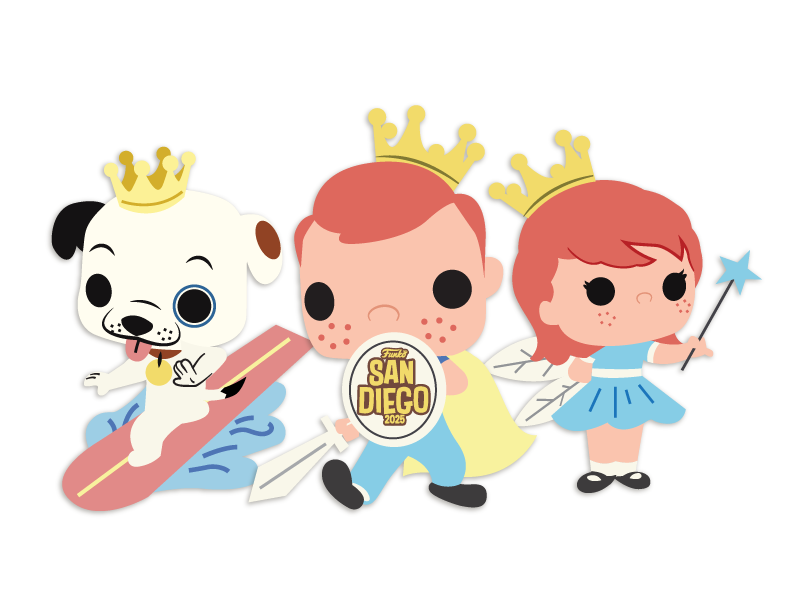 Funko San Diego Comic Con 2025 character image featuring Freddy Funko, Franny and Proto