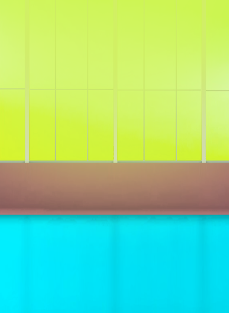 Cartoon background with neon Green light and reflective Blue surface