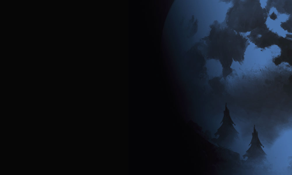 Dark forest background with ominous Blue sky