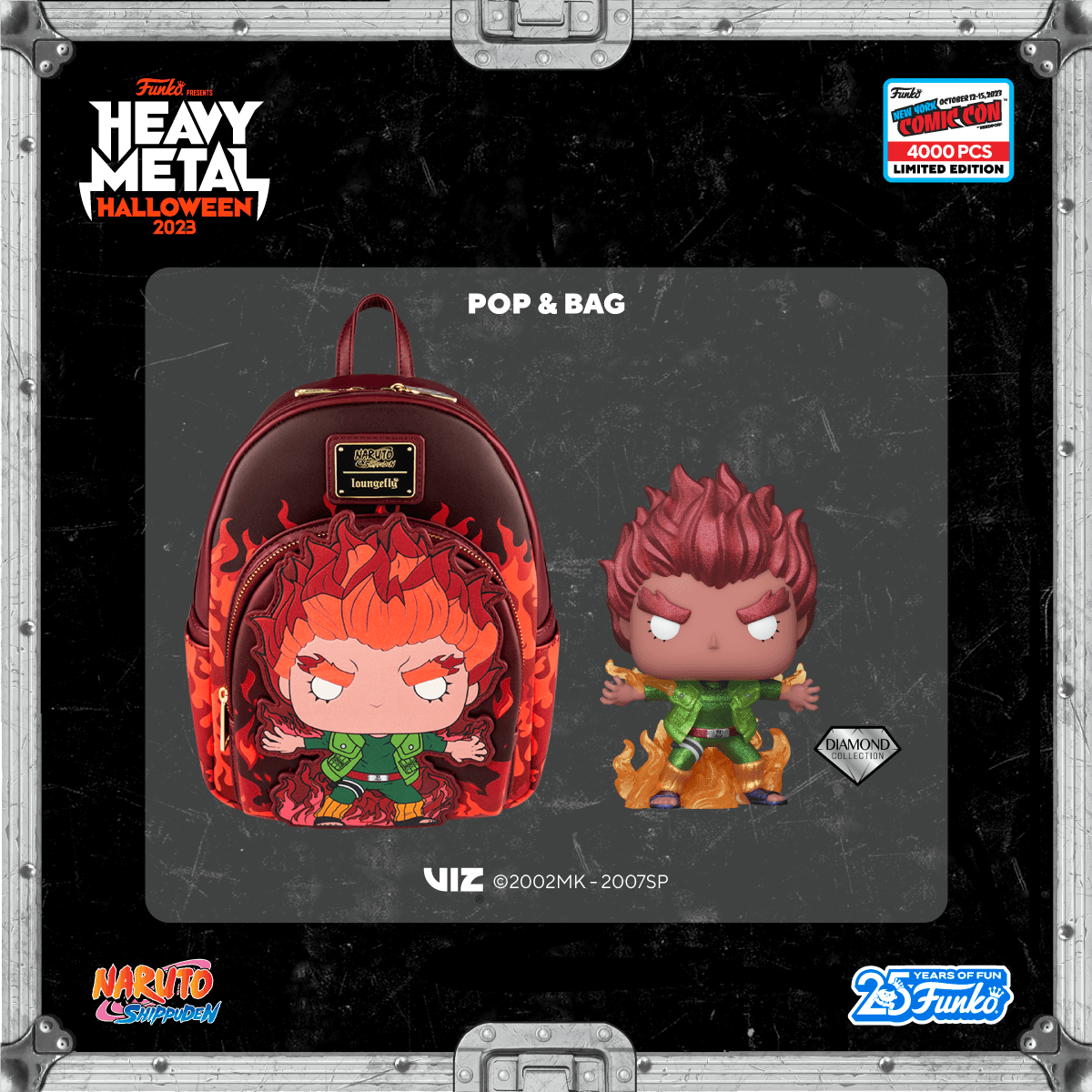 New York Comic Con 2023 exclusive Loungefly Naruto Shippuden Might Guy Pop! & Bag bundle.
