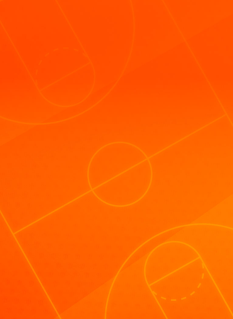 Red to Orange gradient background with basketball court pattern