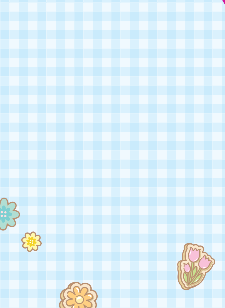 Blue White gingham pattern background with cute floral stickers