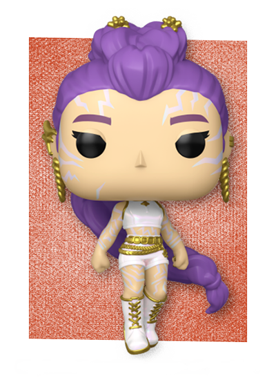 Red rectangle background featuring Funko POP! KPop Demon Hunters