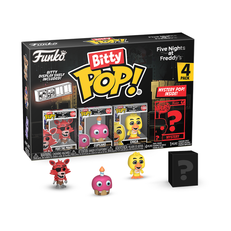FNAF Bitty Pops! Pirate Foxy, Cupcake, Chica, and mystery.