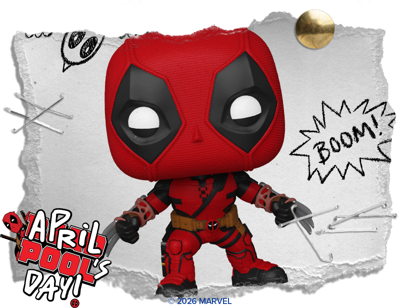 Funko x Marvel April Pool's Day promo logo lock-up