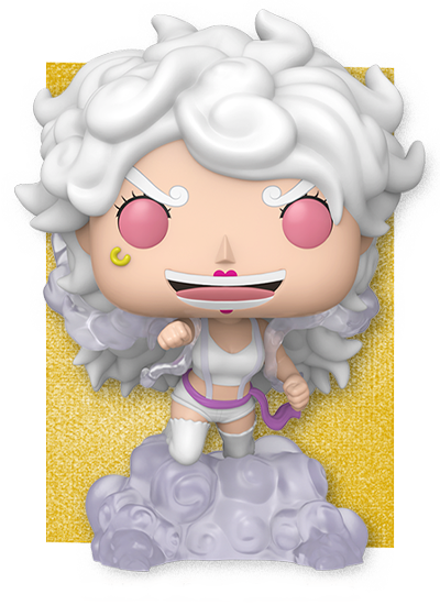 Yellow rectangle background featuring Funko POP One Piece