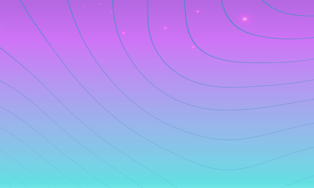 Purple to Blue gradient background with Pink orbs and Blue wavy pattern
