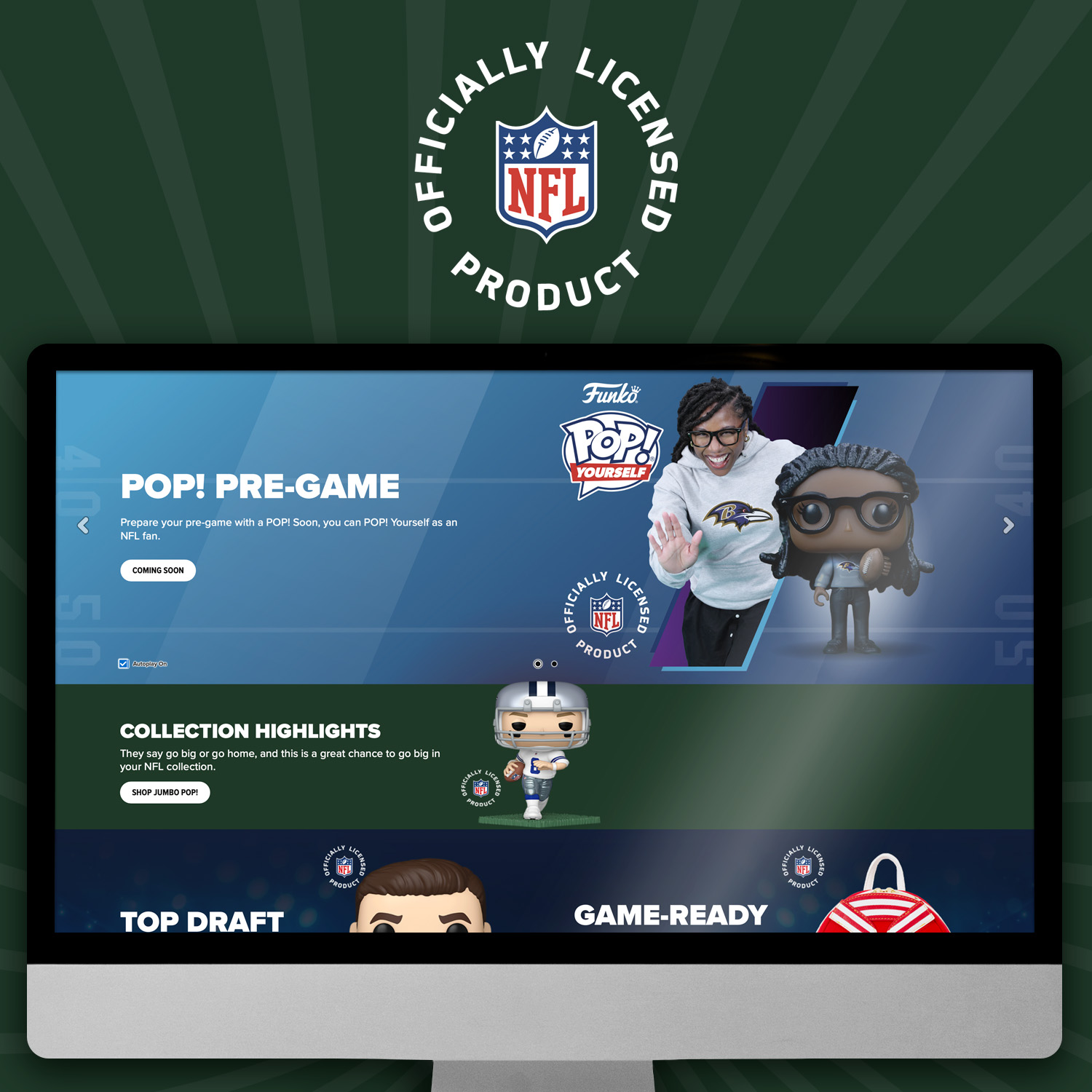 NFL landing page inside a screen