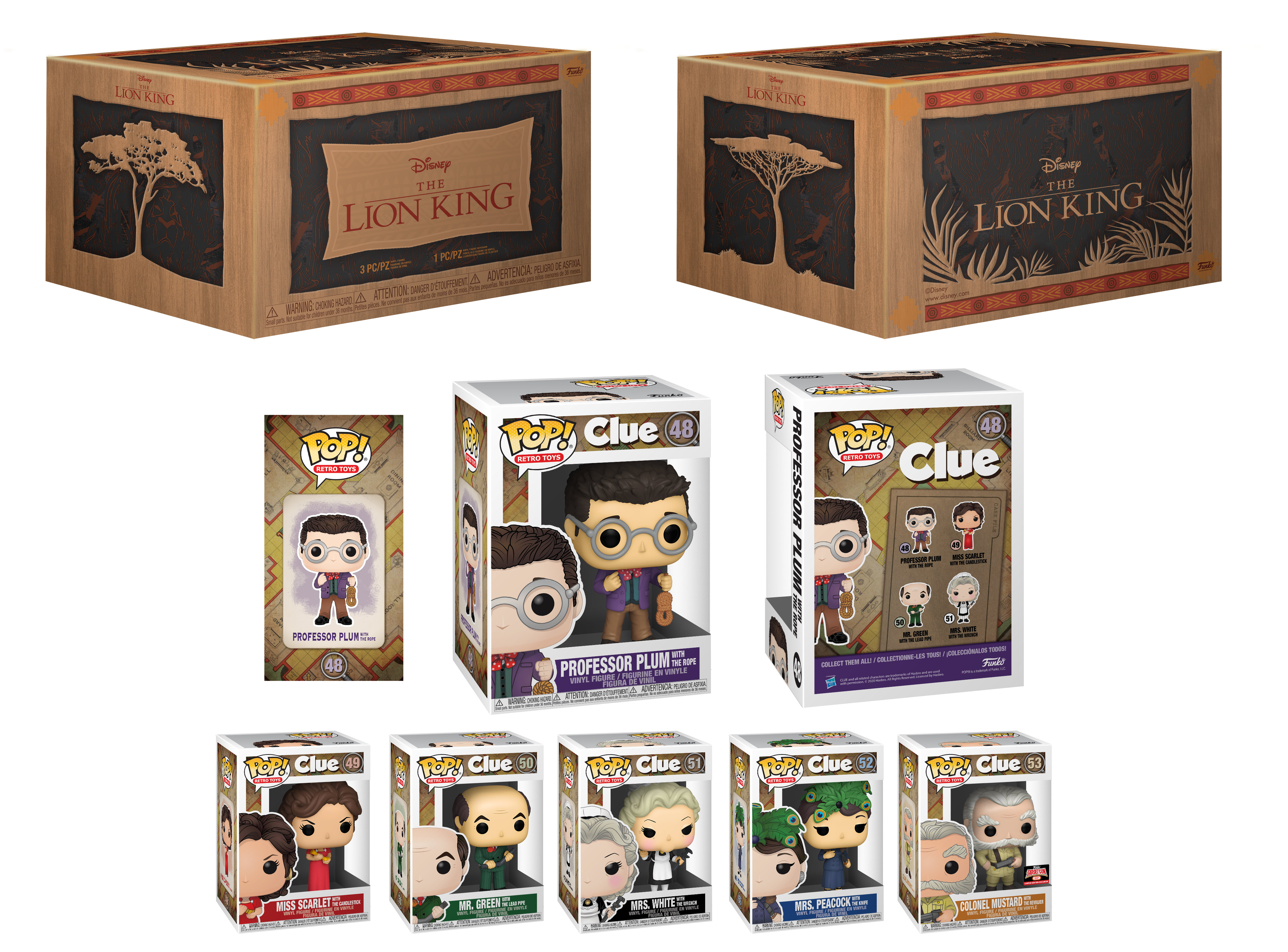 The Lion King Box and Various Pop! Clue Collectibles in Box