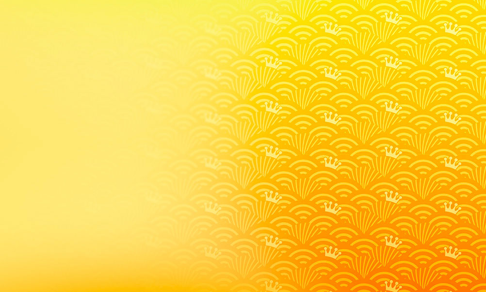 Yellow to Orange gradient background with anime pattern featuring Funko crown