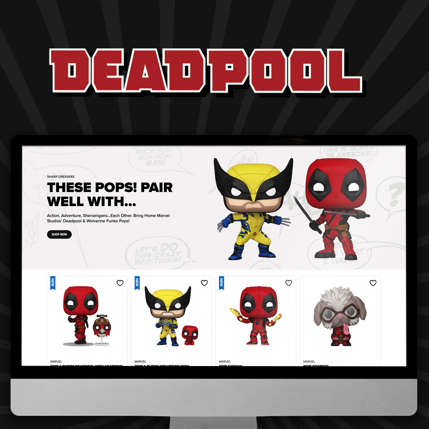 Deapool landing page inside a screen