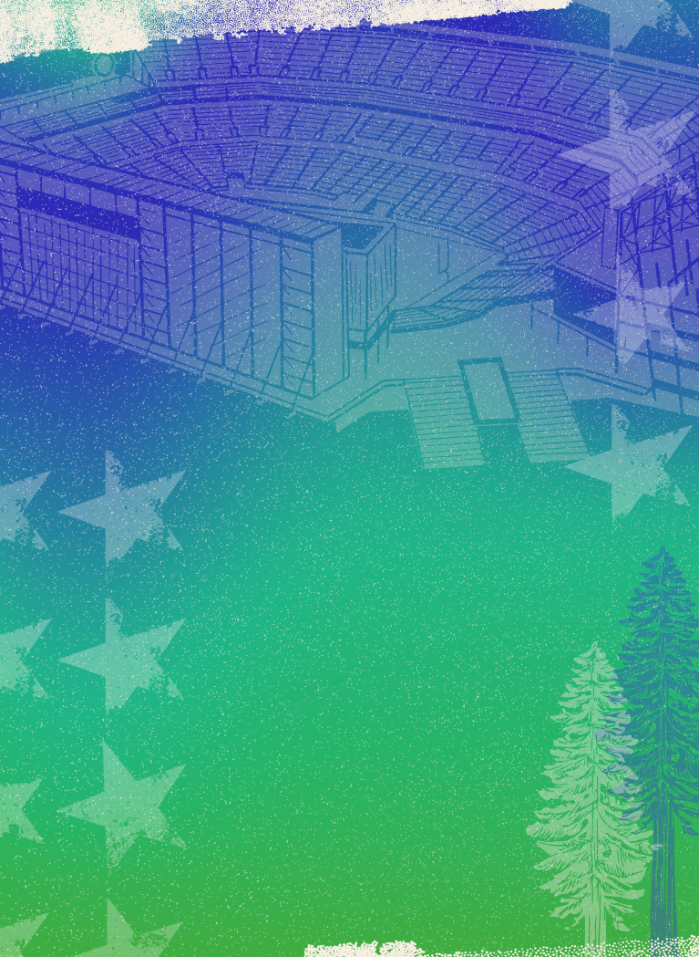 Green and Blue gradient background with NFL stadium and stars