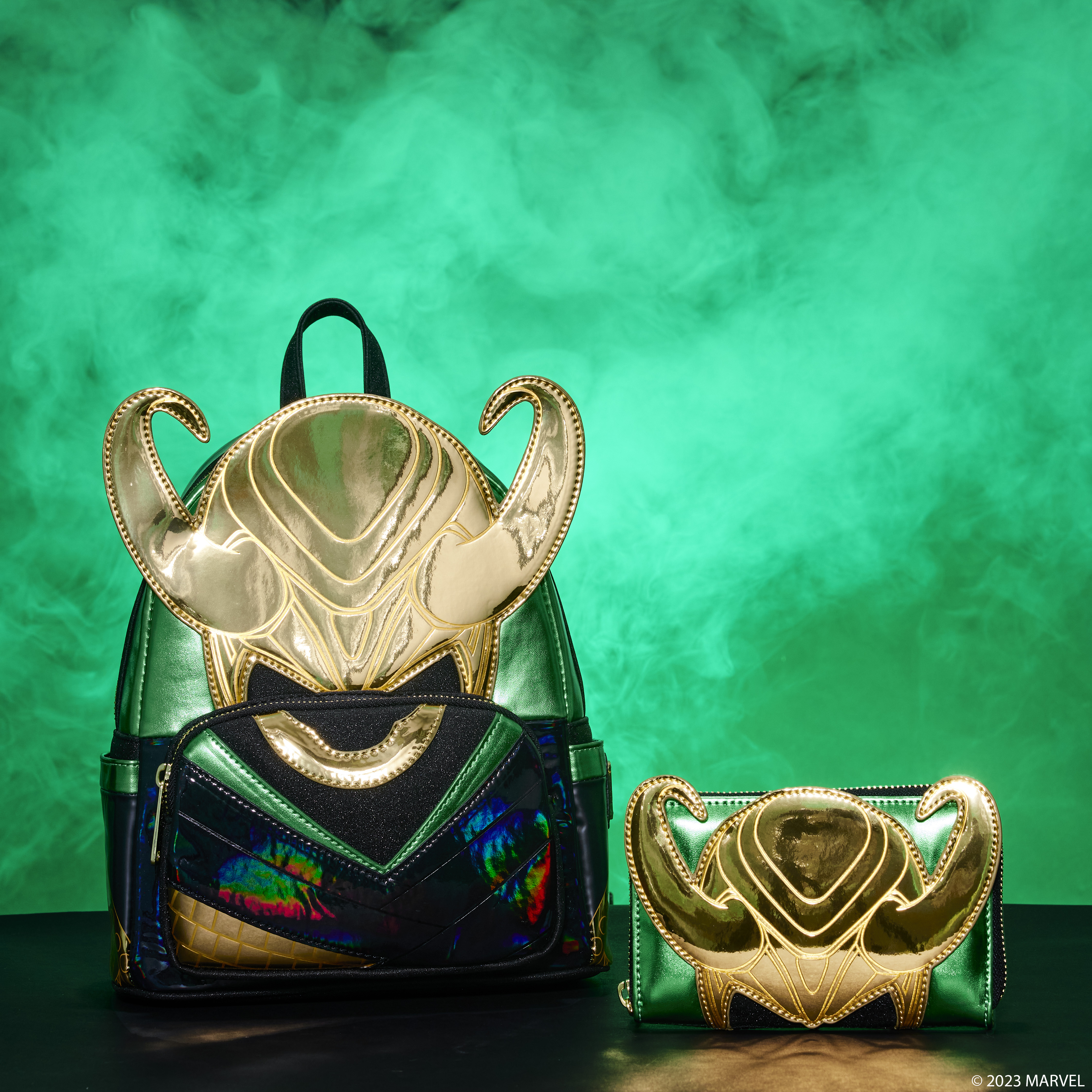 Loungefly Marvel Metallic Loki Mini Backpack and Zip Around Wallet
