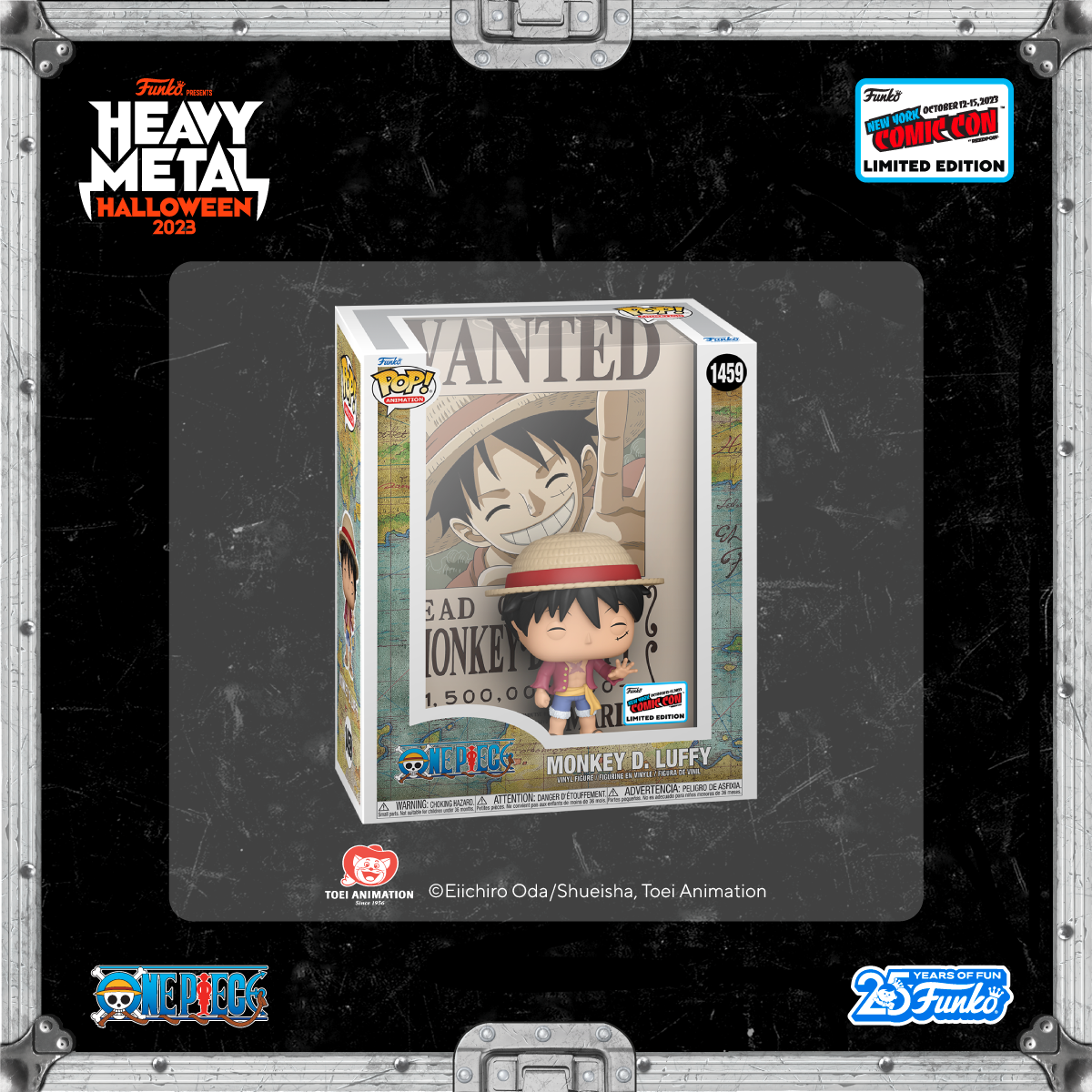 ¡Pop! Mono D. Luffy se para frente a un póster de recompensas en este objeto de colección exclusivo de la Comic Con de Nueva York.