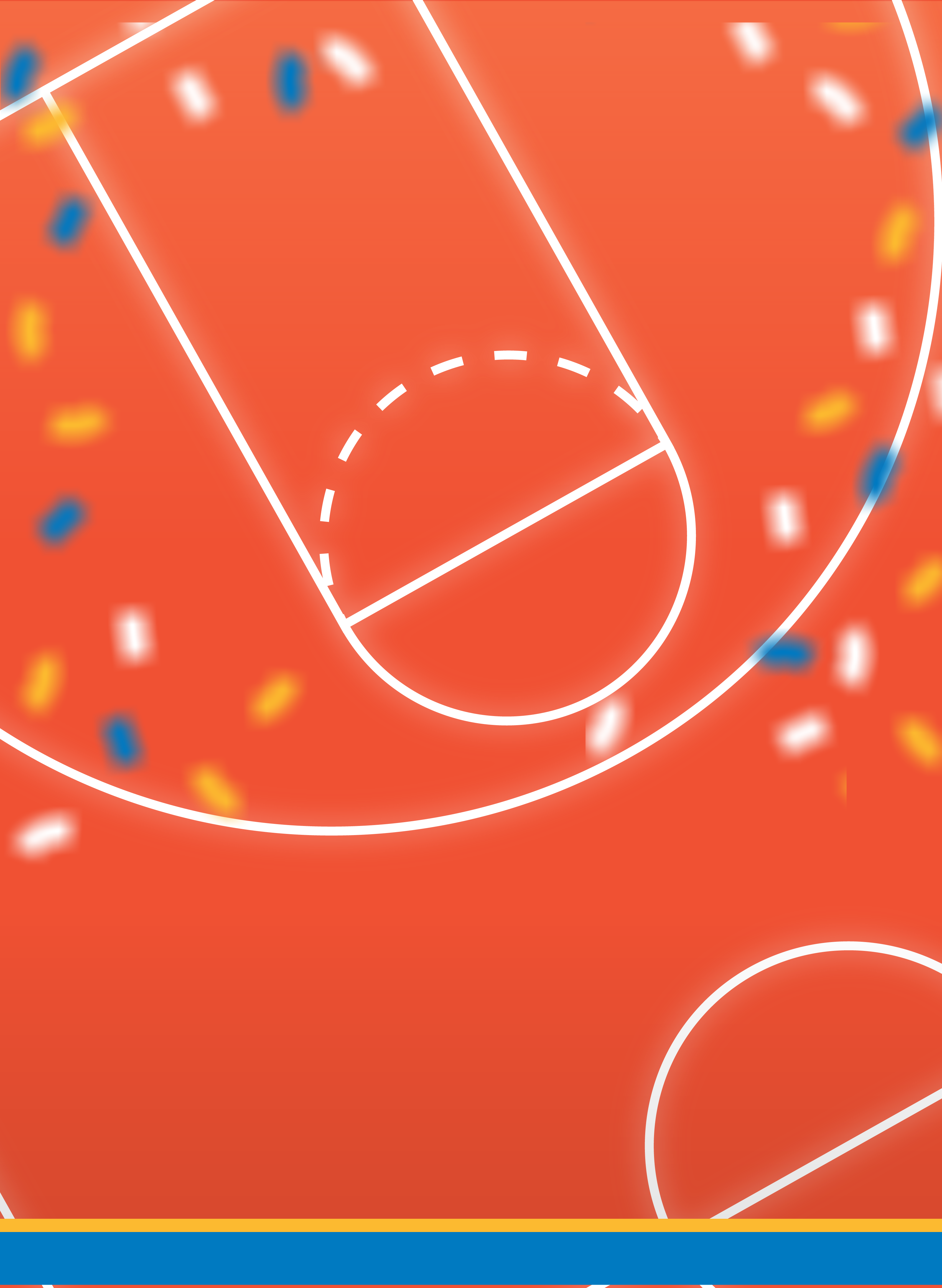 Basketball court background with Orange overlay featuring confetti