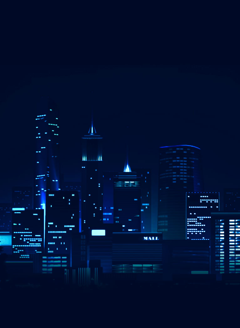 City skyline at night with Blue hue