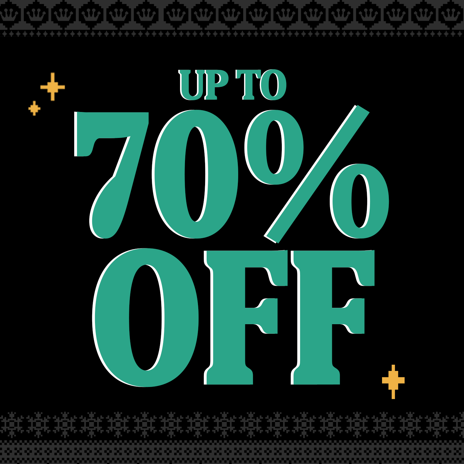 Black background with Teal text and Yellow pixel stars for Funko's VIP Black Friday Sale - Up to 70% Off!